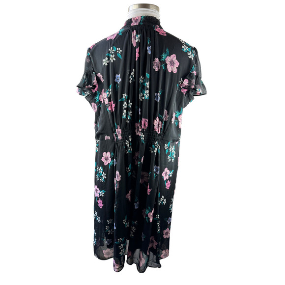 NWT Lane Bryant Floral Dress Black Smocked Keyhole Chiffon Plus Size 24 P - Picture 5 of 13